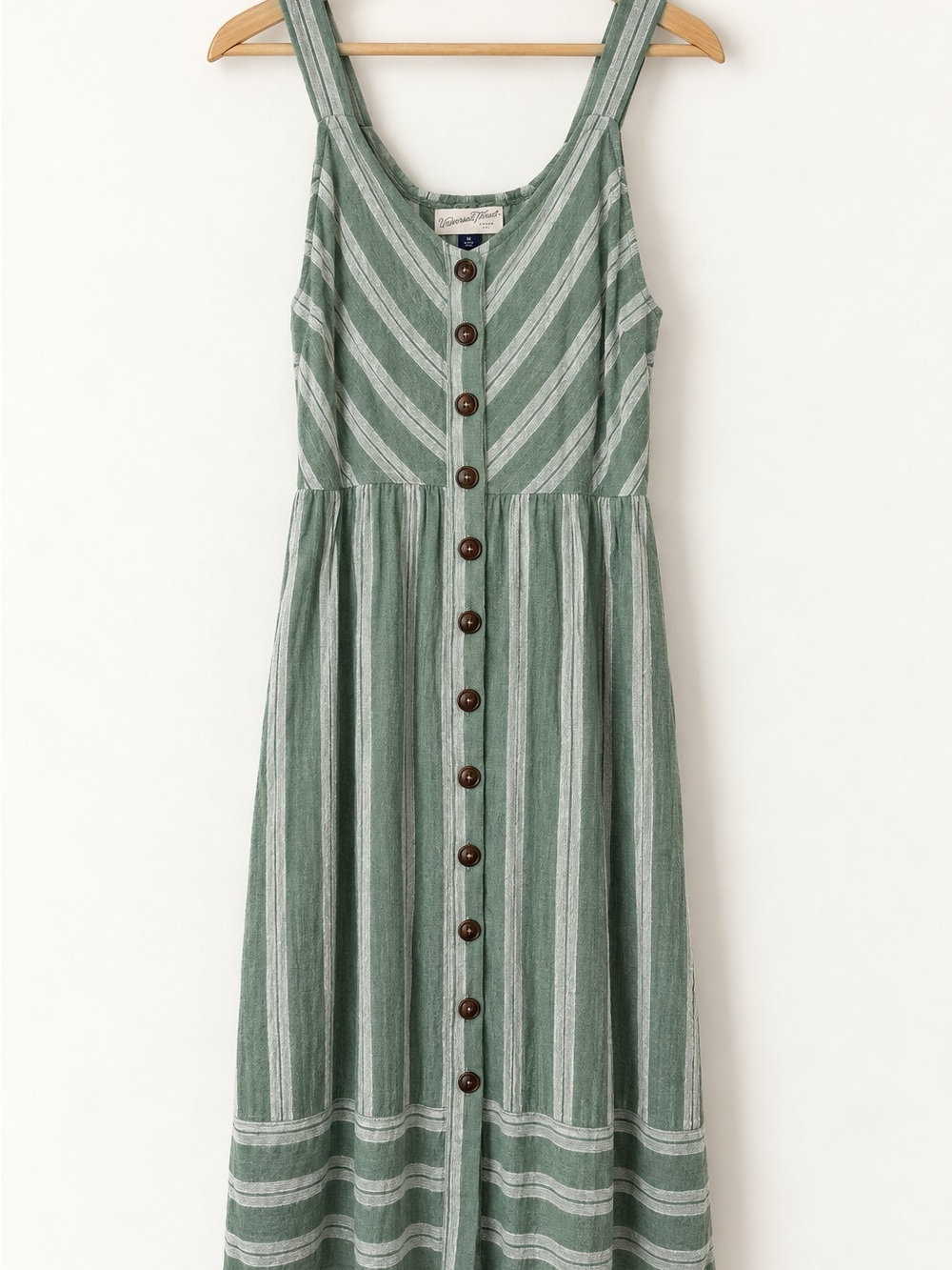 Universal Thread green and white striped midi